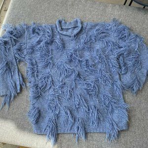 Girl's Sweater Tunic Fringe Blue Long Sleeve Late 90's style acrylic